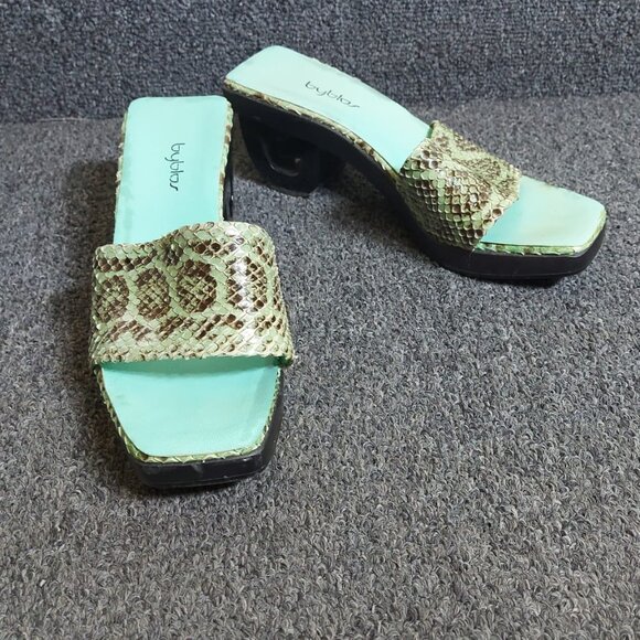 Byblos Light Blue Snakeskin Pattern Sandals - Size 38 (US 7.5-8) - Low Block Hee - Picture 1 of 13